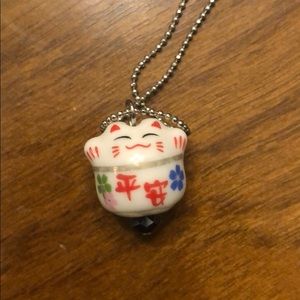 Ceramic Lucky Cat Necklace w ball chain